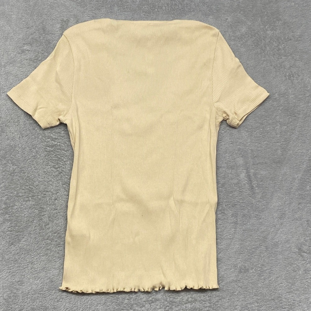 Madewell Shirt Womens XL Lace Trim Ribbed V Neck Short Sleeve Top Beige NY958 - Picture 9 of 11